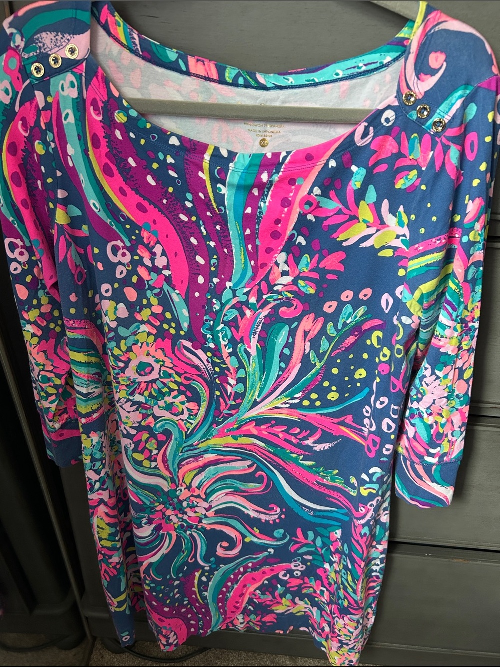 Lilly Pulitzer Navy Floral-Print Shift Dress with Pink &Turquoise Accents Sophie